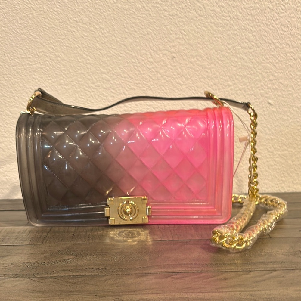 Pink and Black Jelly Women's Crossbody. Semi-Clear.